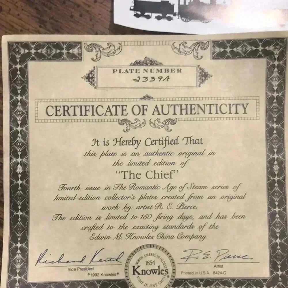 Knowles The Chief train plate collectible by R.E. Pierce